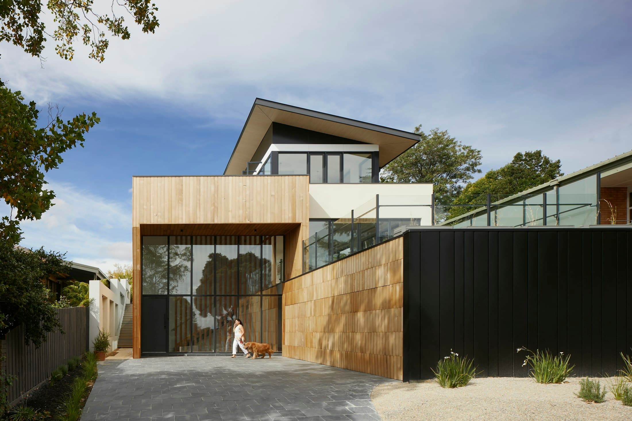 Contemporary timber and concrete villa facade